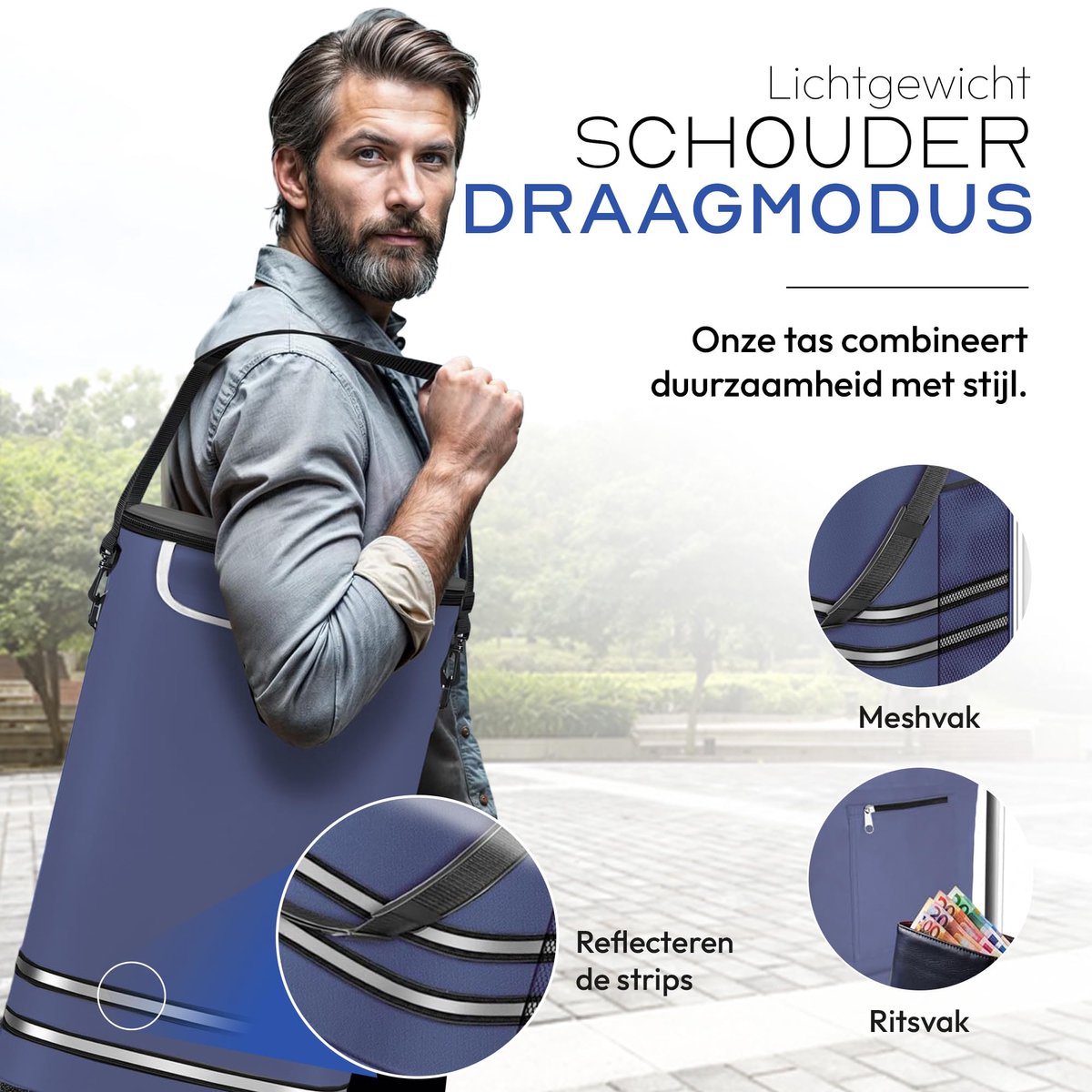 SnelShoppen - Boodschappentrolley Opvouwbaar 56 L met Koelvak, Wielen en Handvat - Ideaal voor Boodschappen, Camping, Tuin en Feestjes - Stevige en Ru