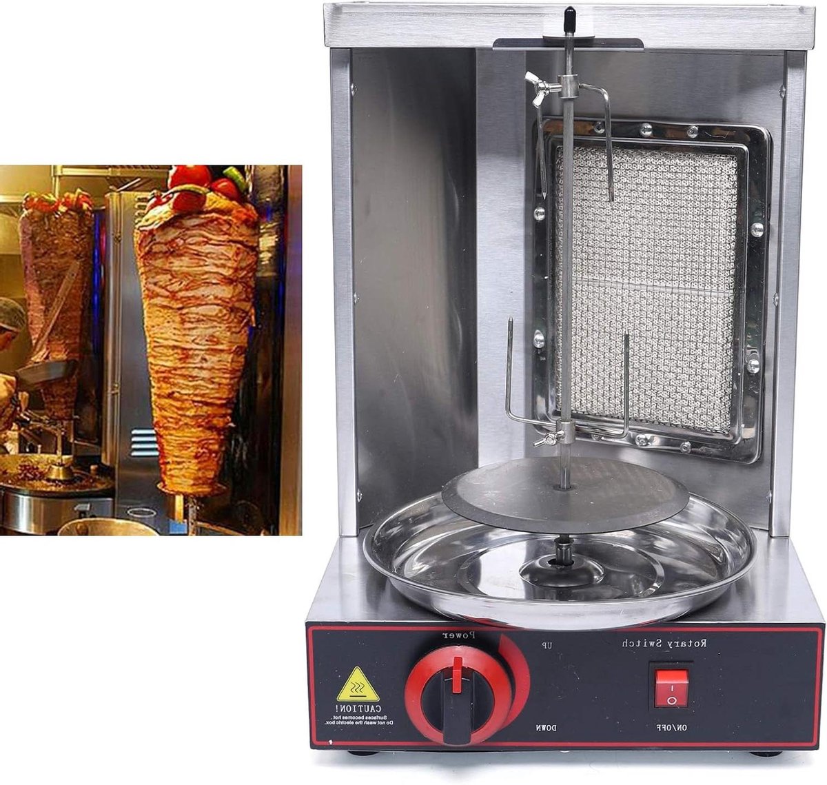 Verticale Döner Grill - Gyro Grill Elektrisch - Vlees Grillen - Automatische Rotatie - 49 cm Hoog - Zilver