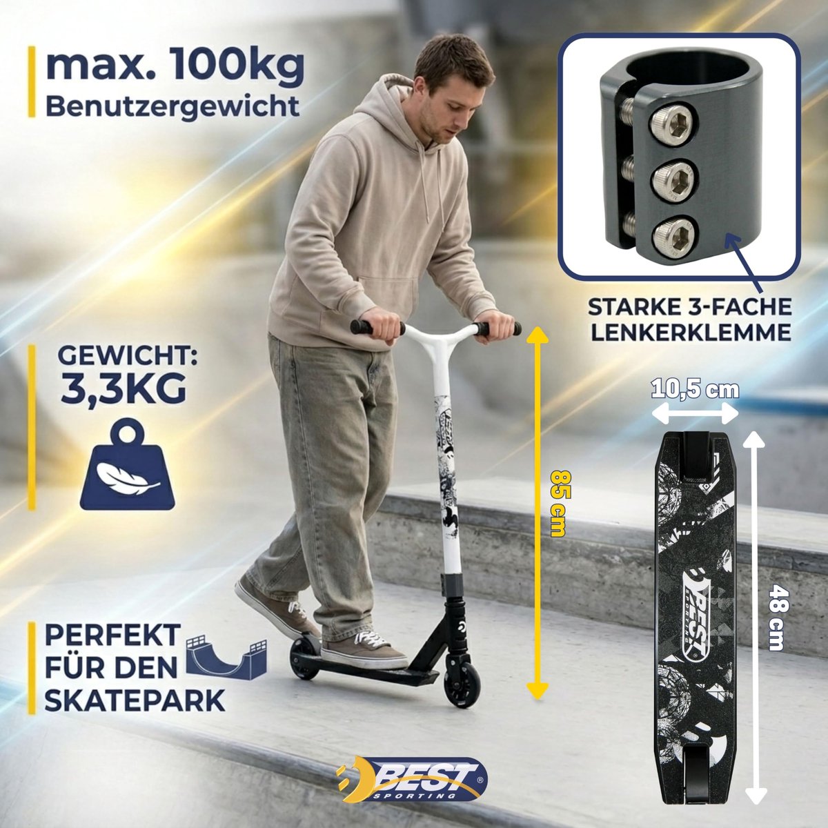 SnelShoppen - Best Sporting Scooter voor Volwassenen - Lichtgewicht Aluminium Stuntstep met 100 mm Wielen - Stijlvolle Step voor Buiten, Feest en Spor