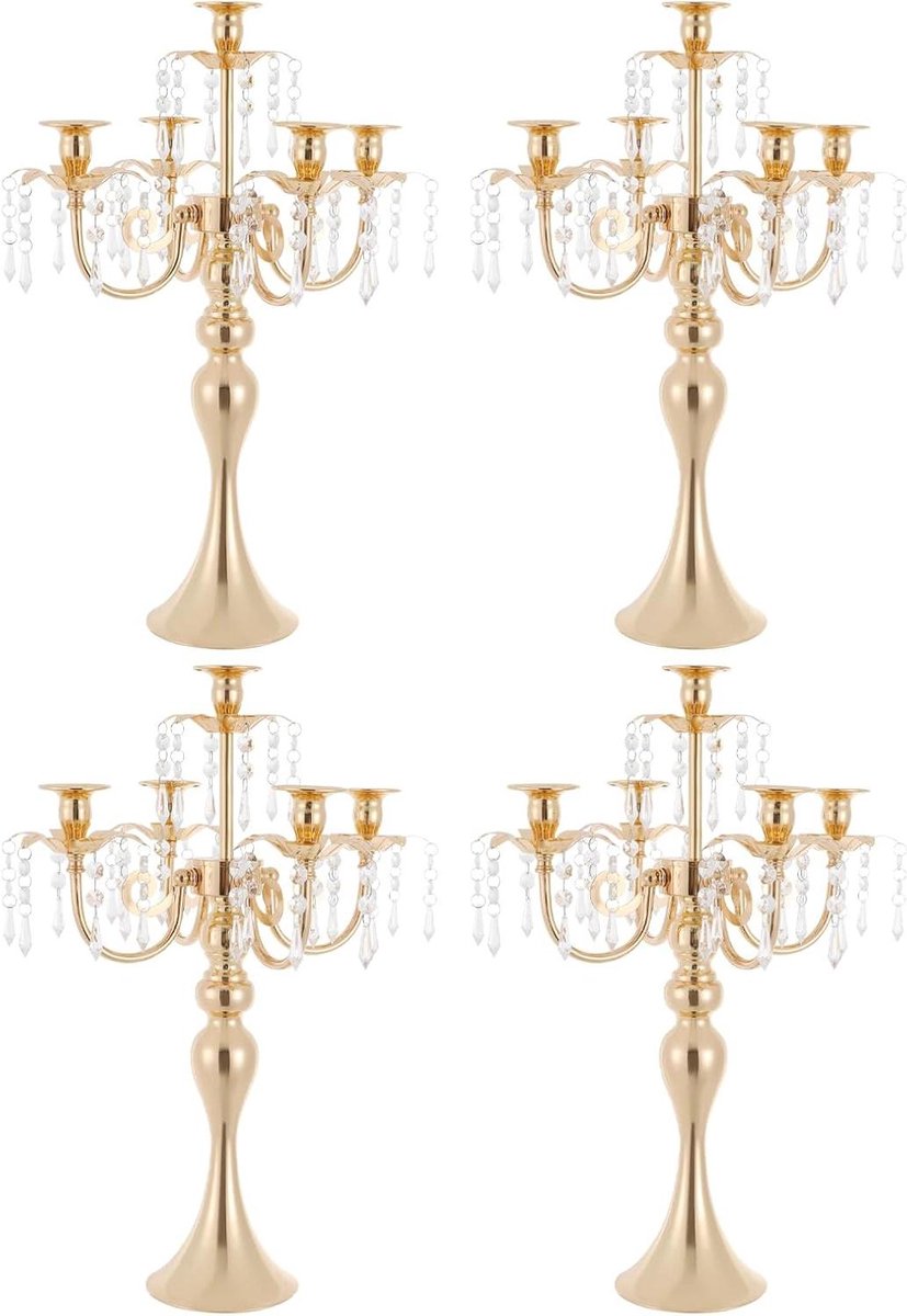 Kaarsenhouder met 5 armen - Kandelaar Decoratie - Woondecoratie - Elegant Glas en IJzer - 515 cm Hoog - Goud