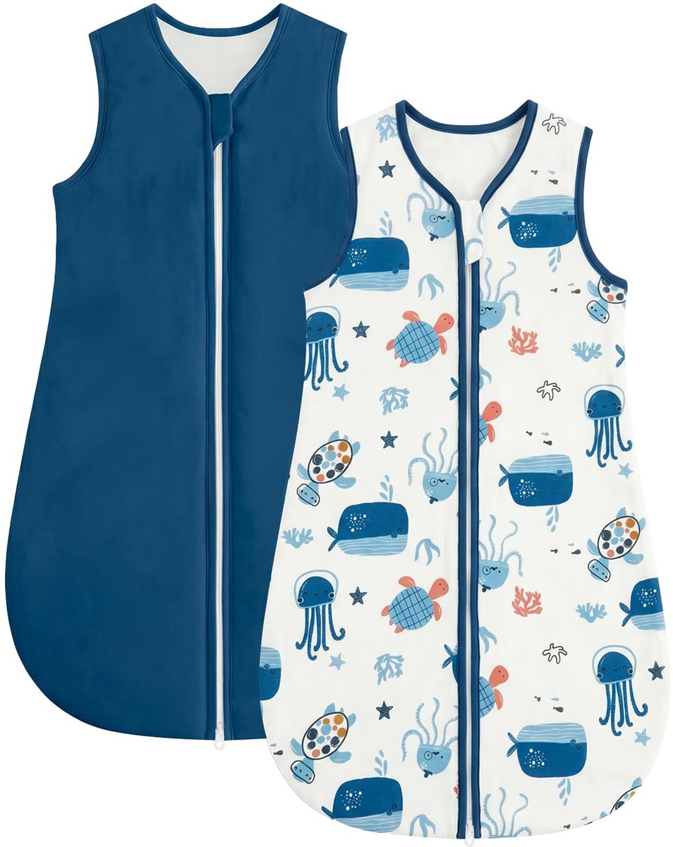 SnelShoppen - JiAmy Babyslaapzak Dubbellaags 50 g Gewatteerde Vulling Katoenen Slaapzak Draagbare Deken voor Baby's 0-24 Maanden 1,5 Tog Blauw 0-6 Maa