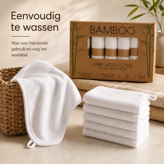 Nova Nino Babywashandjes – 6 Stuks – Bamboe en Katoen – 25 × 25 cm – Panda Design — afbeelding 5