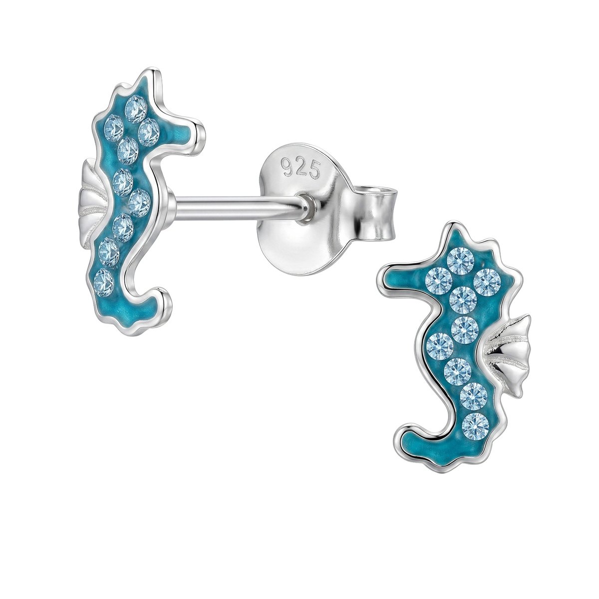 Oorbellen meisje zeepaardje - zilver - turquoise