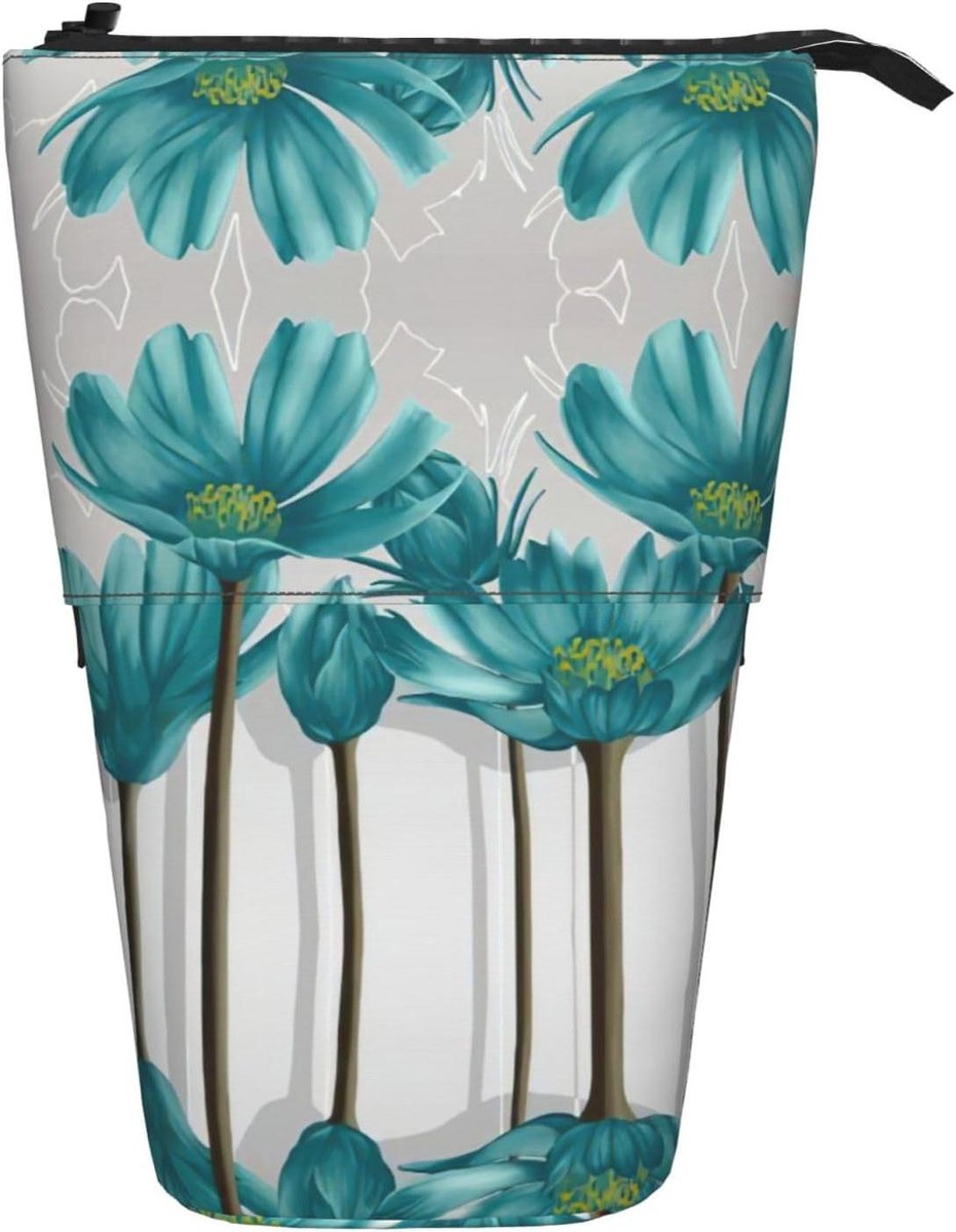 Potlood etui - Pennenhouder Pouch - Bureau Organisatie - Telescopisch Ontwerp - 7x14.5x18 cm - Zwart met bloemenprint