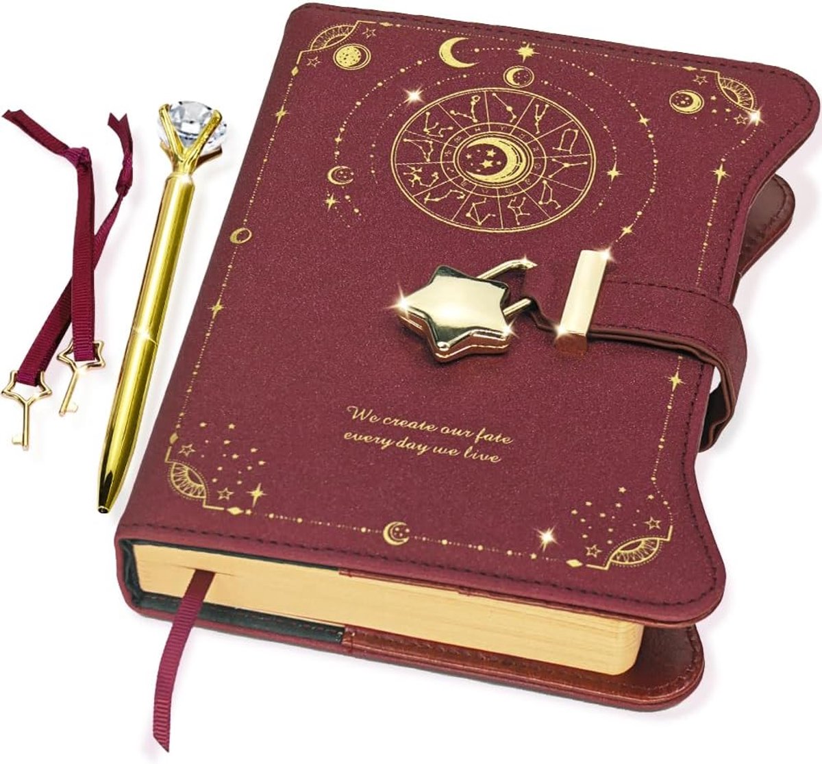 Bobypet - Notitieboek - Dagboek met slot en 2 sleutels voor meisjes - 360 pagina's van kraftpapier, B6 navulbaar, inclusief pen en bladwijzer - 15*22*3.5 cm - rood