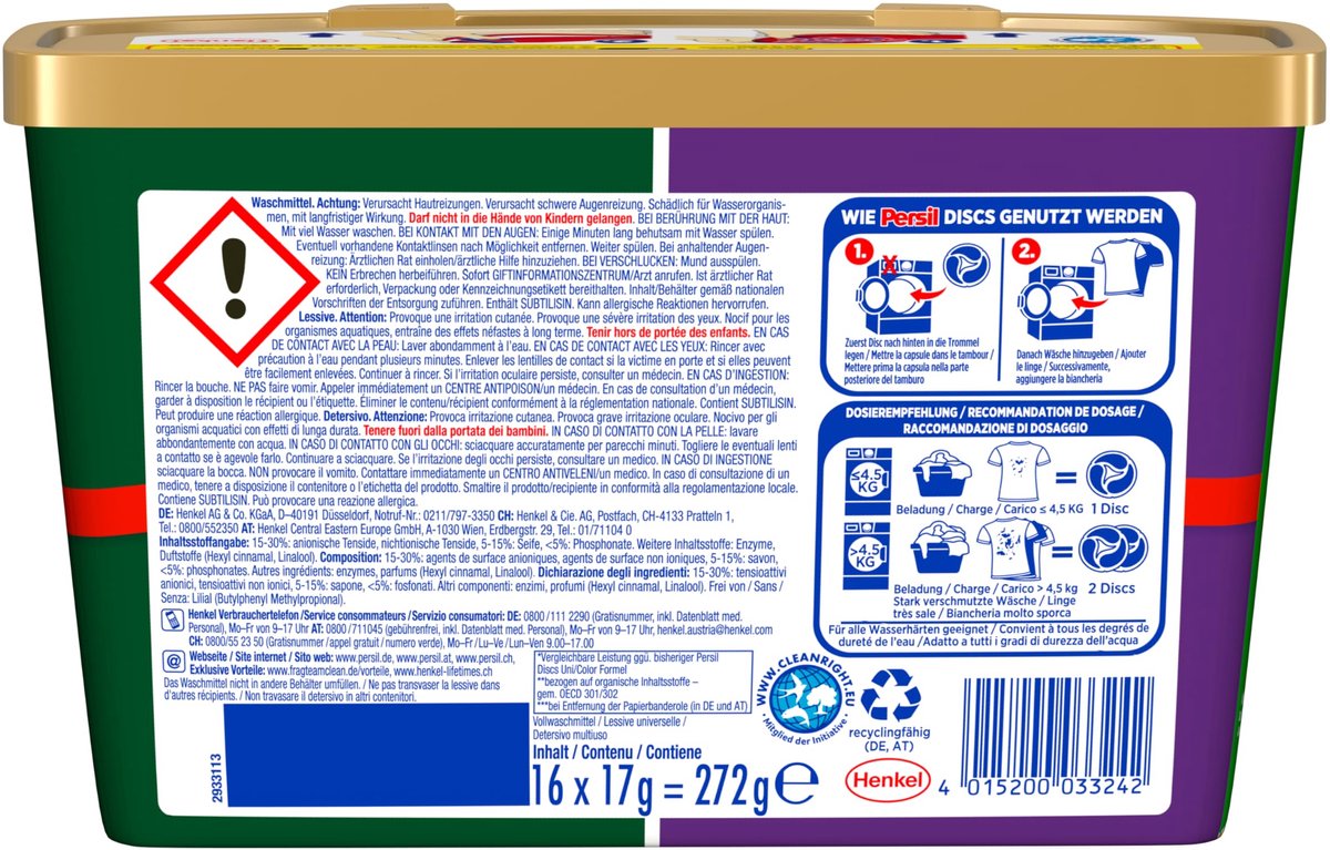 SnelShoppen - Wasmiddel Color Discs 4-in-1 (16 wasbeurten), diepreinigende technologie, kleurwasmiddel voor hygiënische frisheid, ideaal voor dagelijk