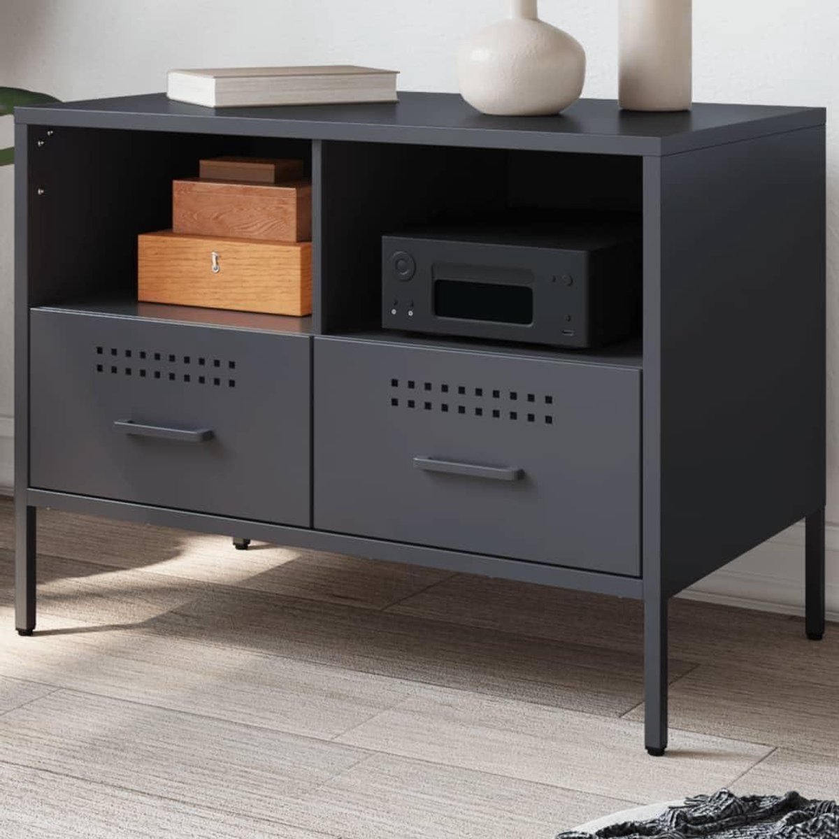 Tv-kast met opbergruimte - Tv-meubel industrieel - Woonkamer organiseren - Koudgewalst staal - 68 x 39 x 505 cm - Antraciet