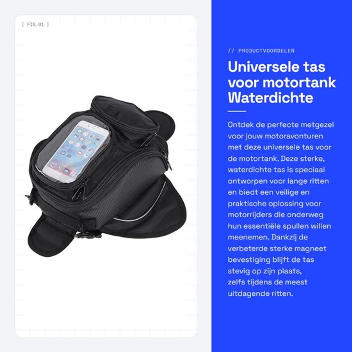 Motortank Tas - Sterke Waterdichte Magnetische Tas - Duurzaam 1680D Oxford-Stof - Transparant Vakje voor Smartphone - Meerdere Vakken voor Kaarten en Geld - Motorfiets Tas