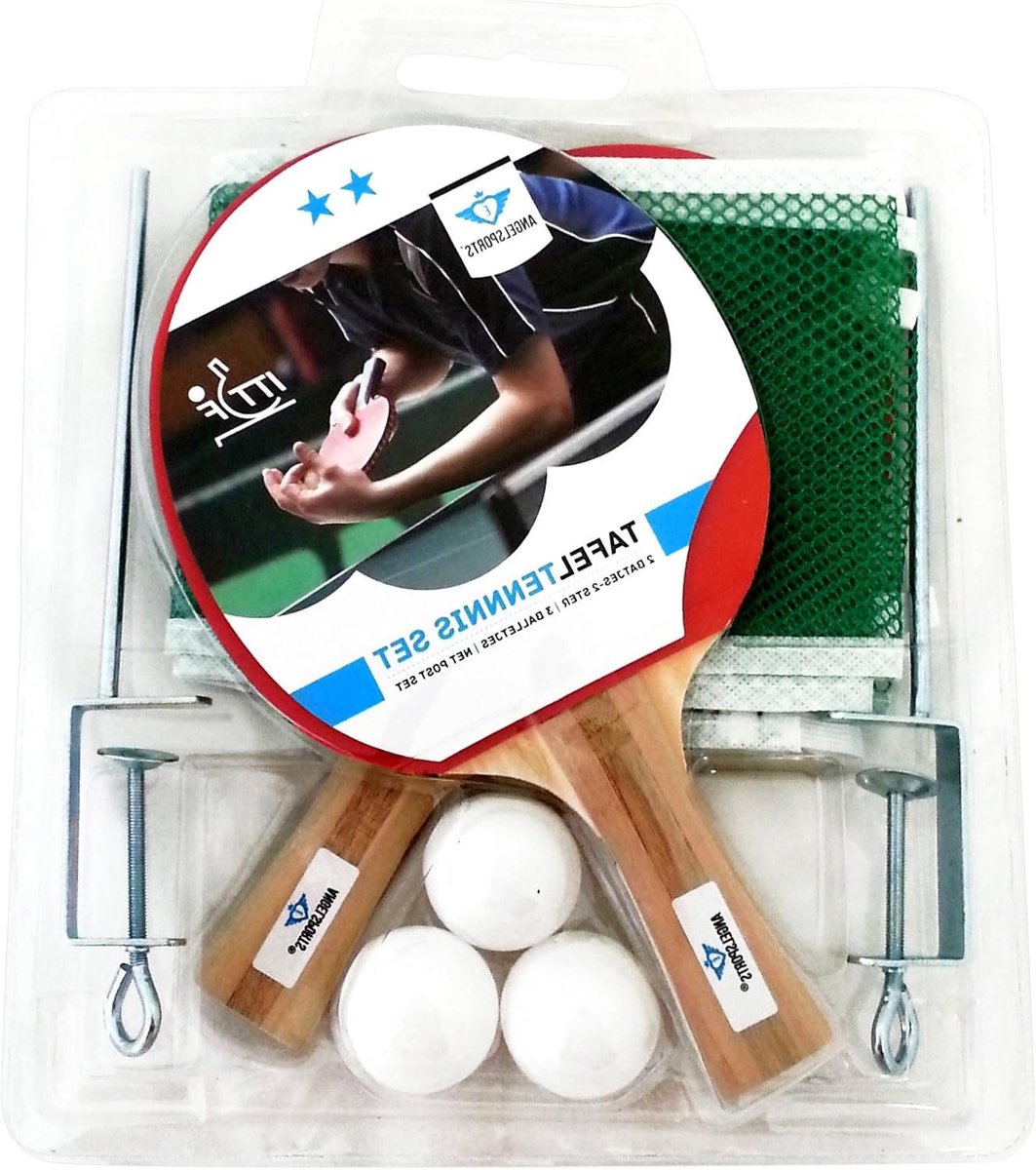 Tafeltennis Set - Pingpong Set Tafeltennisbatjes - Sporten Thuis - Inclusief Netpaal - 2 Batjes 3 Ballen - Rood Blauw