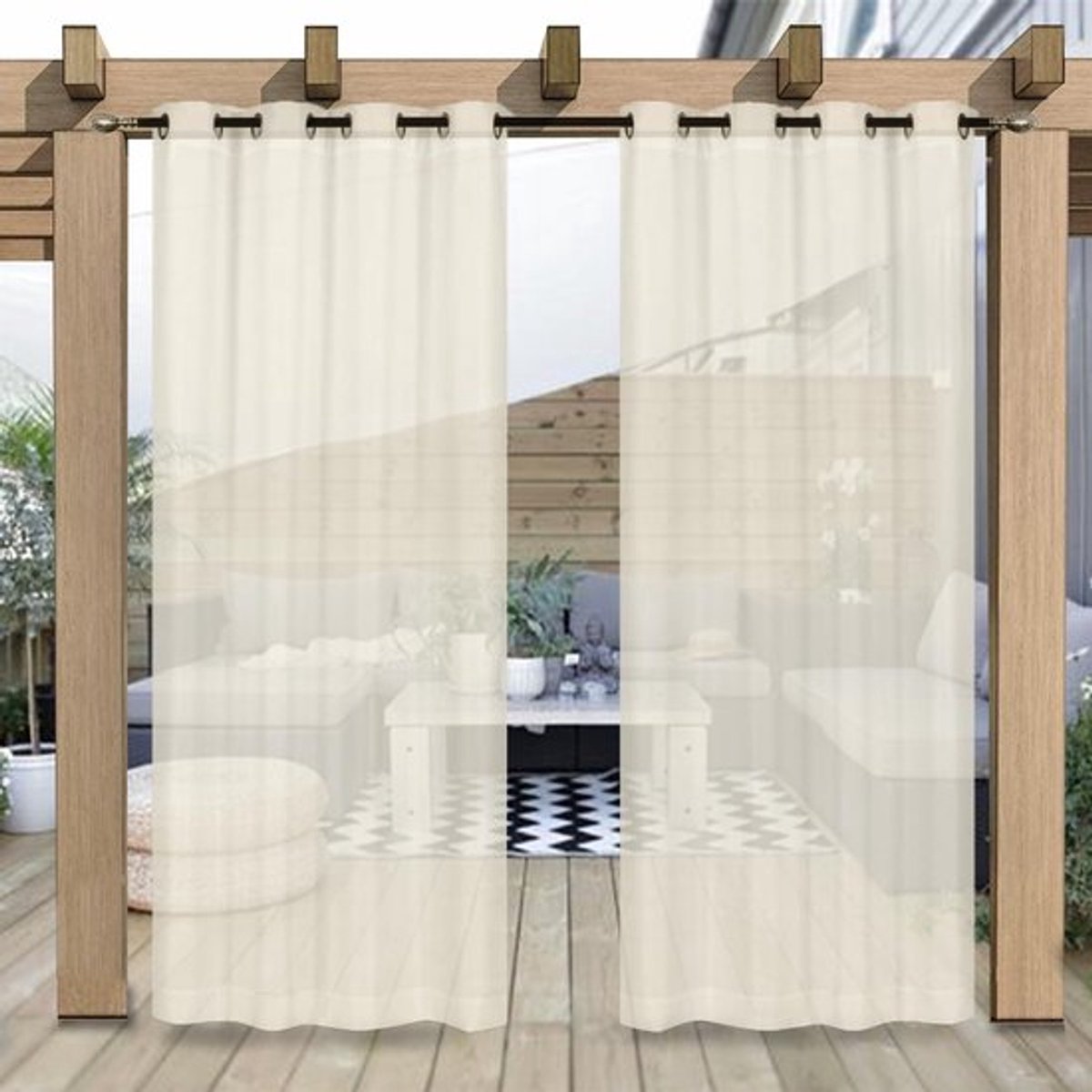 Buiten Gordijnen Waterdicht - Outdoor Gordijnen - Buitengordijnen voor Pergola - Semi-transparante Voile - 2 Panelen - 132 x 213 cm - Tuingordijnen