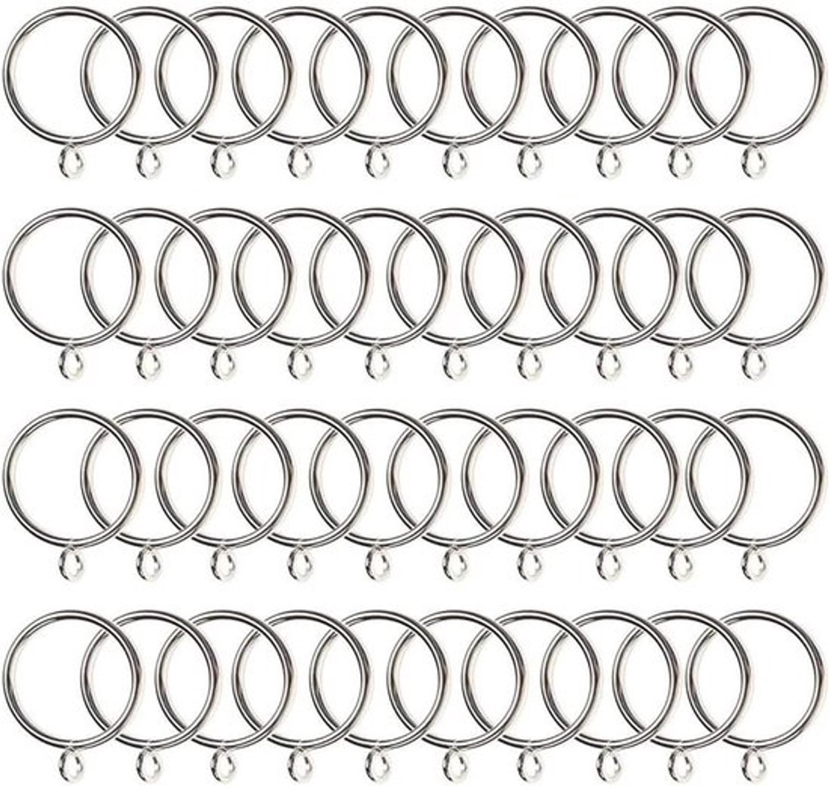 Ophangringen voor Gordijnen - Set van 40 - Metaal - Zilver - Voor Gordijnroede - Decoratief - Geschikt voor Dikke Gordijnen & Dunne Stoffen - Modern Design