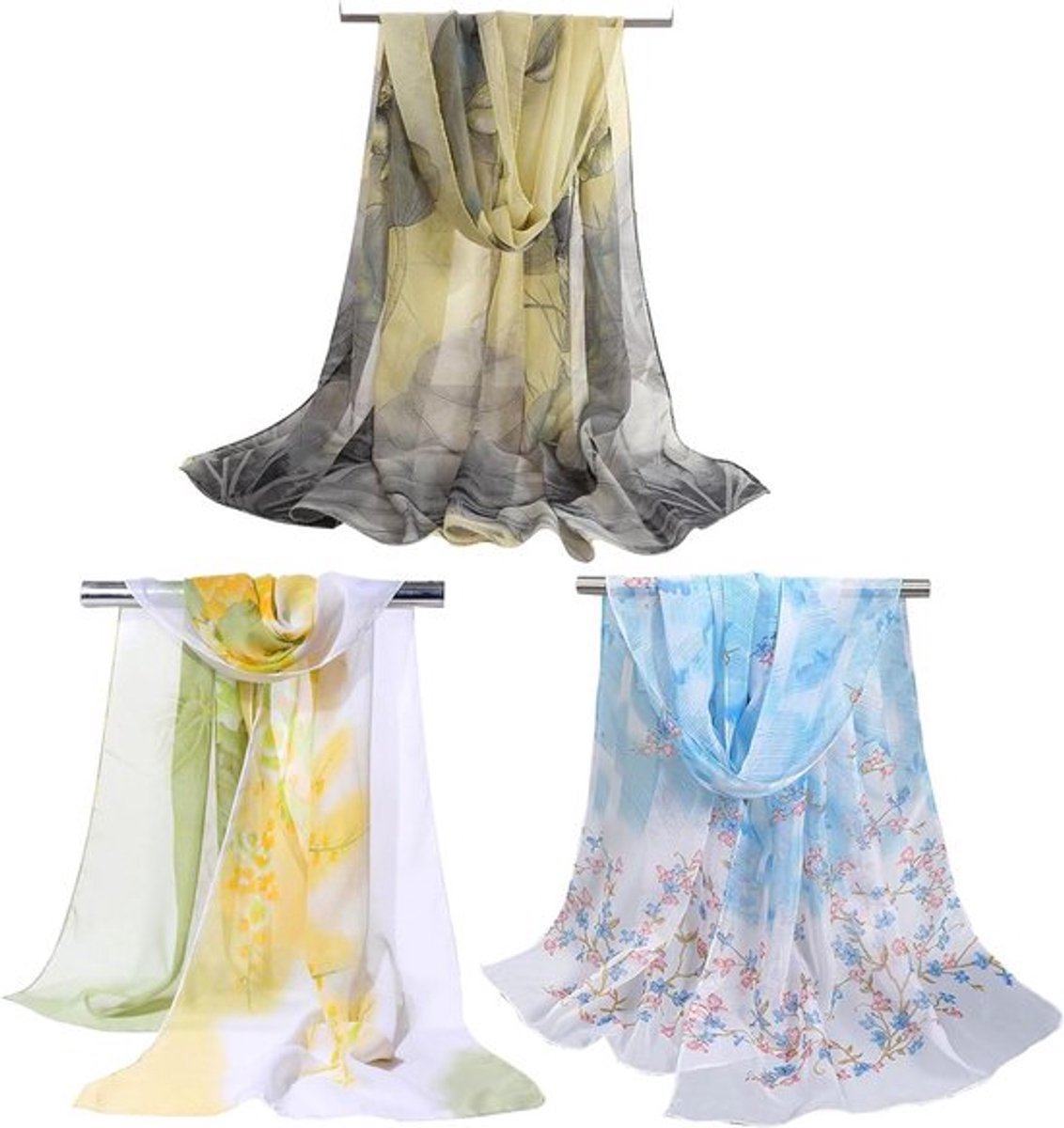 Chiffon Sjaal voor Vrouwen - Lichtgewicht Bloemen Hals Sjaal - Zomer Sjaals - Dagelijks Leven Reizen - Geschenken - Meerkleurig - 50x150cm