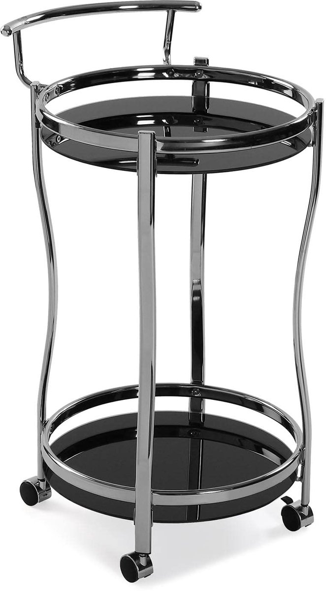 SnelShoppen - Versa Driana Serveerwagen Trolley - Keukenwagen van Glas en Verchroomd Metaal - Zwart - 76x44,4x44,5 cm - Multifunctioneel voor Eetkamer