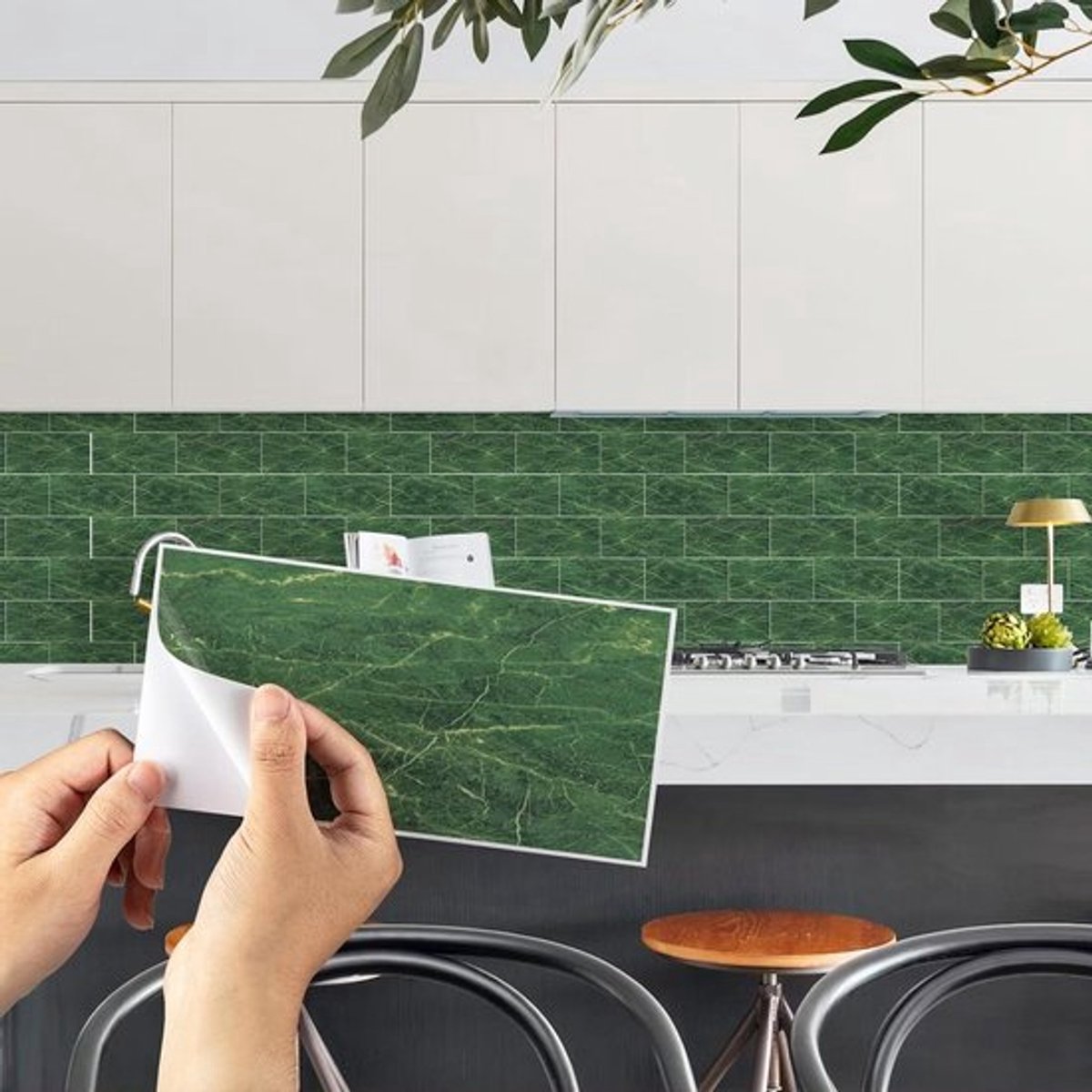 Groene Marmeren Tegelstickers, Zelfklevende Vinyl Wandtegels, Keuken en Badkamer Achterwand - Set van 10 Stuks