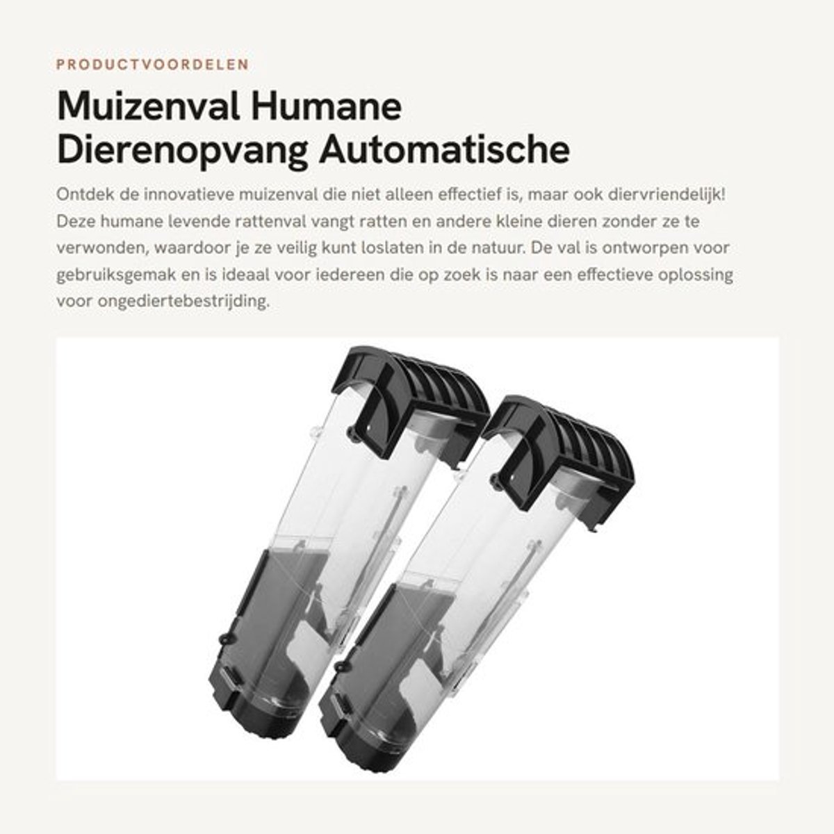 Muizenval Humane Diervriendelijke - Automatische Lock - Vangen Ratten - Kunststof - 32cm - Hoger Gevoelig - Rattenval