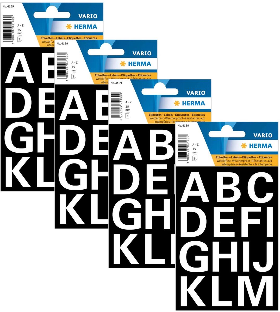 Herma Alfabet plak letters A-Z Stickers - 4x vellen - wit - 25 mm - watervast