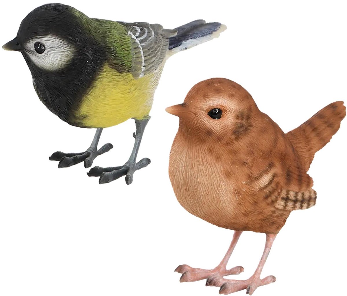 Esschert Design tuinvogel beeldjes set - 2x - ca 10 cm - vogels - polyresin