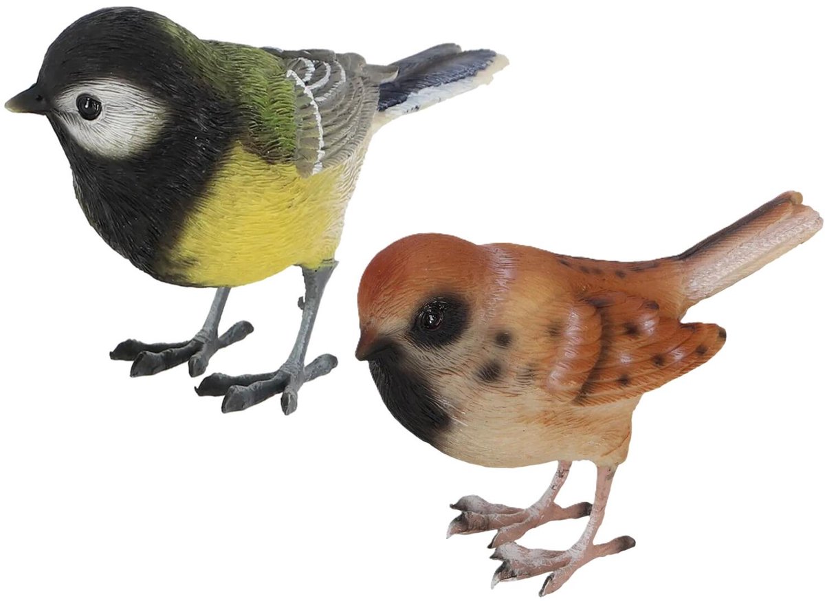 Esschert Design tuinvogel beeldjes set - 2x - ca 10 cm - vogels - polyresin