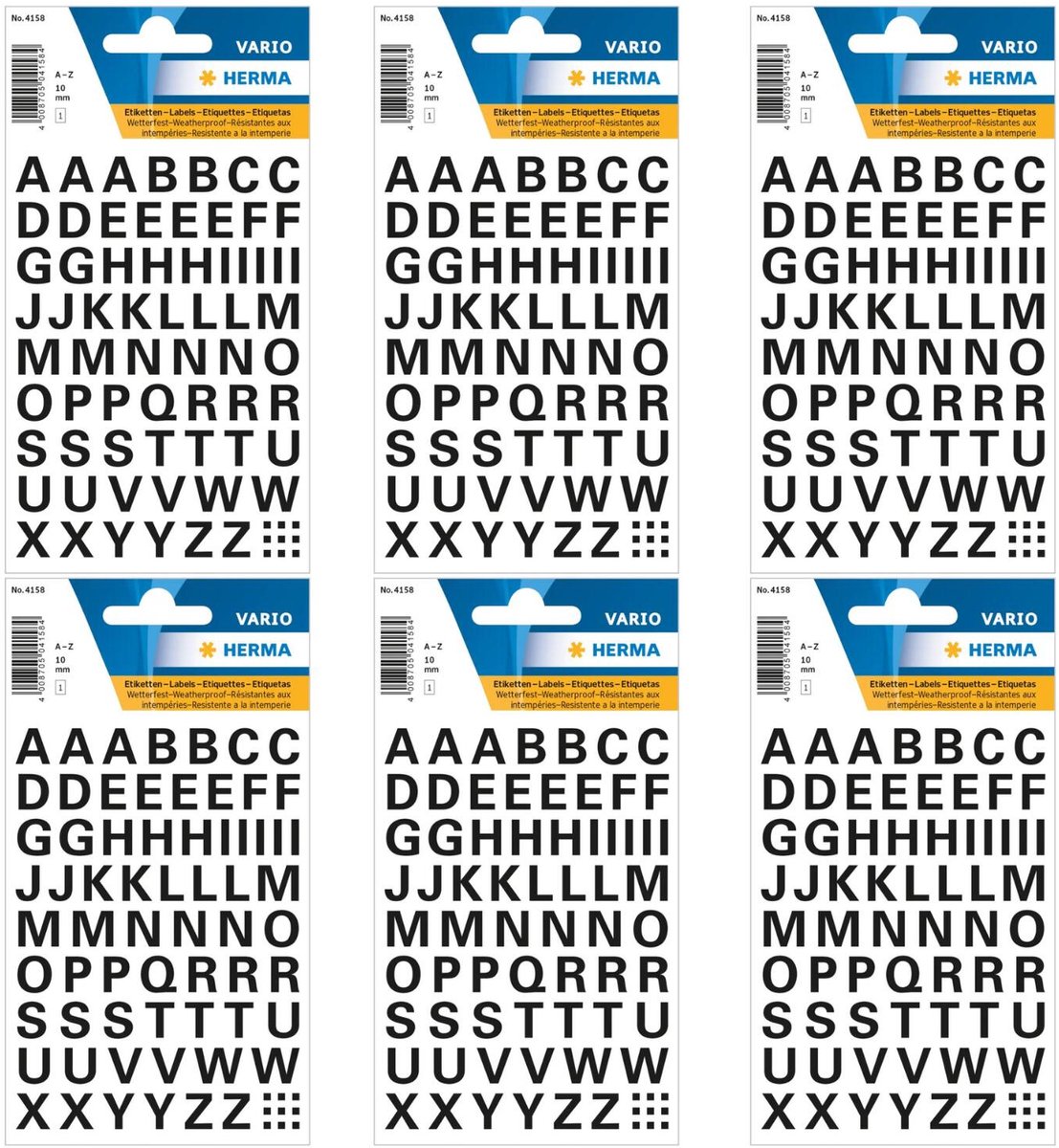 Herma Alfabet plak letters A-Z Stickers - 6x vellen - wit - 10 mm - watervast