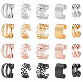 20 Oorbellen set ear cuffs voor dames – verstelbare oor cuffs zonder gaatjes in zilverkleur, goudkleur, roségoudkleur en zwart