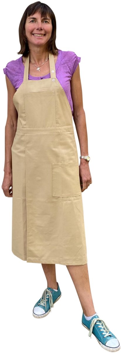 SnelShoppen - Keramisch Schort met Gesplitste Benen en Verstelbare Nekband, 2 Zakken, 8 Katoenen Kleuren, Beige, Geschikt voor Keuken, Creatieve Proje