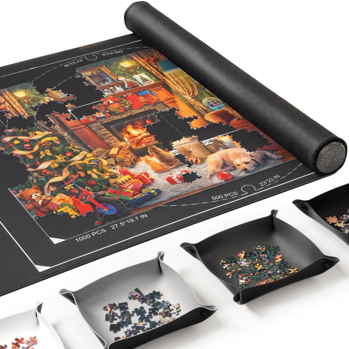 SnelShoppen - Rubberen Oprolbare Puzzelmat 1500 Stukken - Inclusief Opbergbakjes, Lijmvellen en Frame Accessoires - Ideaal voor Volwassenen, Bordspell