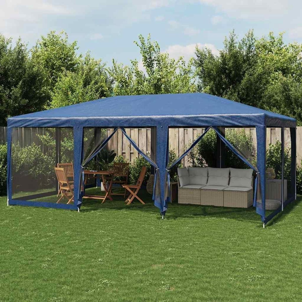 Partytent - Tuinpaviljoen Tent - Feestelijke Bijeenkomsten - Waterdicht HDPE Dak - 6 x 4 m - Blauw