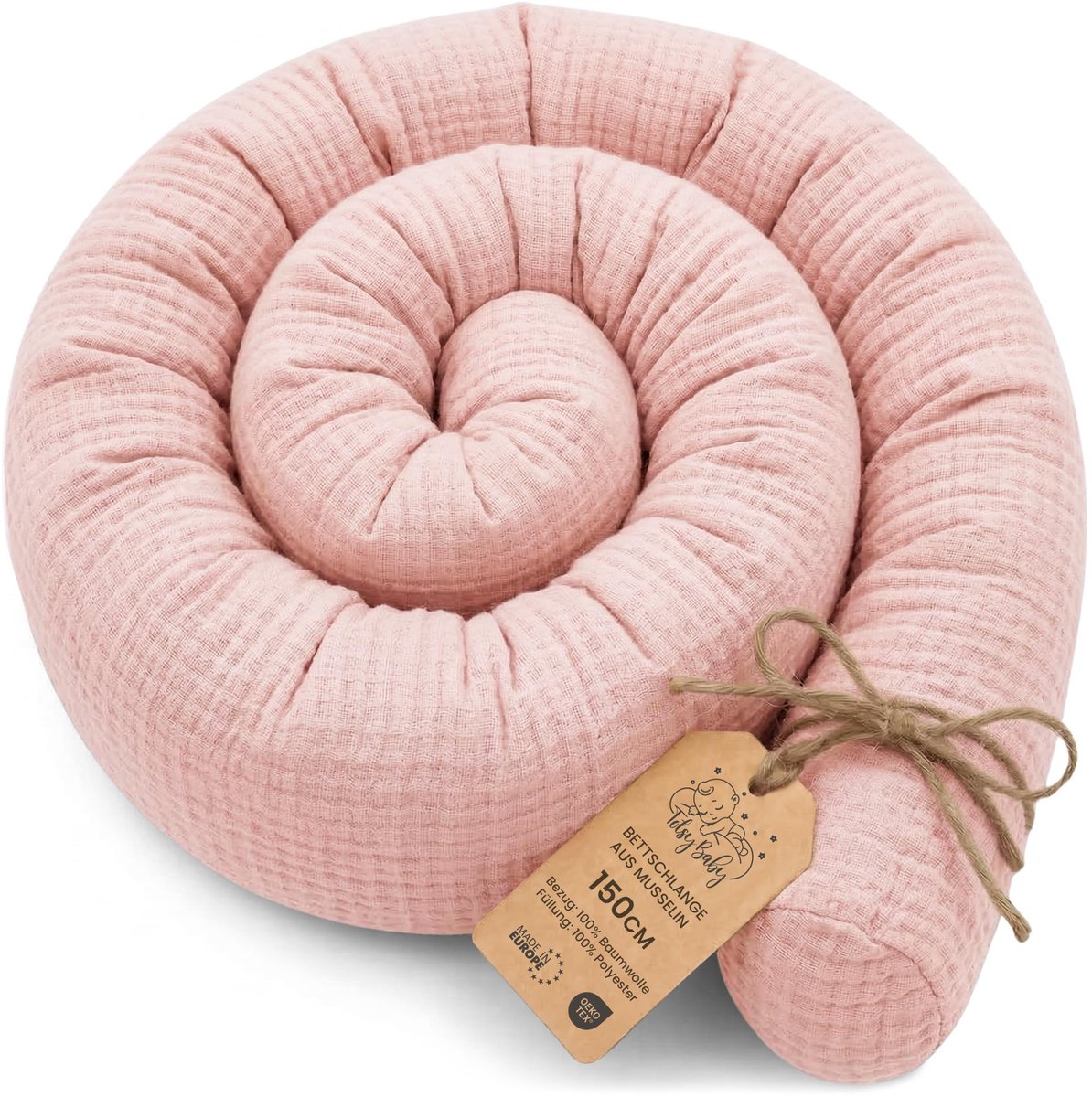 SnelShoppen - Zijslaper Kussen Lichaamskussen 150 cm - Poederroze Mousseline - Lang Slaapkussen - Decoratie voor Kinderen - Oeko-Tex Certificaat - Ide