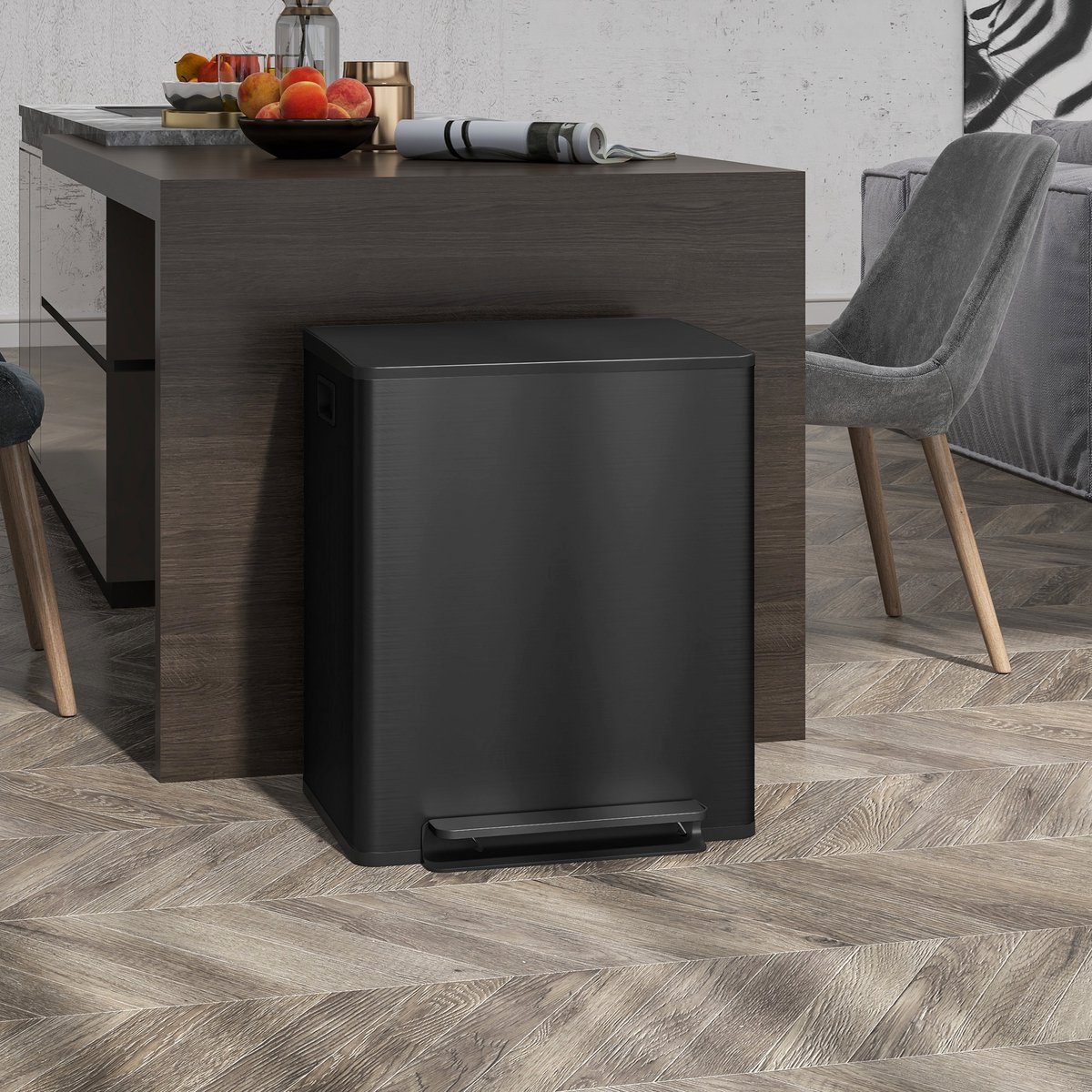 Prullenbak Afvalscheidingsprullenbak 2x25L Rvs Zwart Met Soft Close Deksel En Voetpedaal Voor Keuken En Kantoor Met Uitneembare Binnenemmers