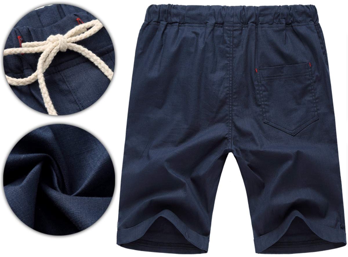 SnelShoppen - Korte Broek Heren Shorts Mannen Zomer Leisure Stretch Katoen Linnen Donkerblauw 2XL met Zakken voor Vakantie, Tuin, Sport en Casual Gebr
