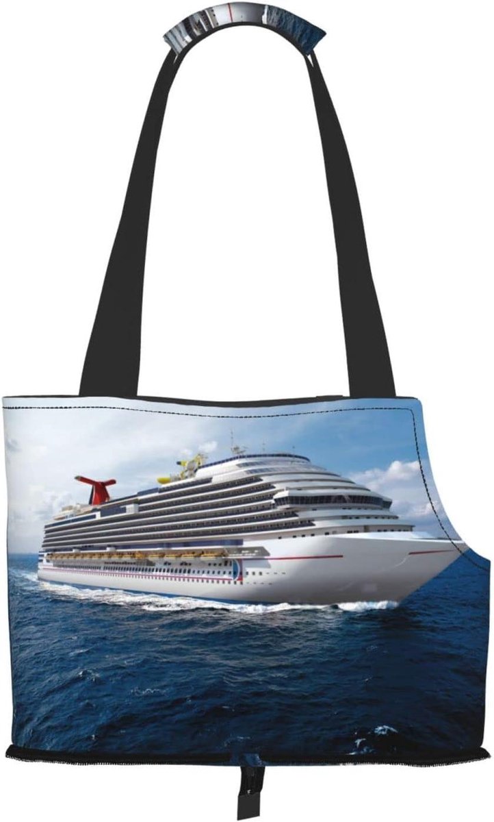 Huisdier Reistas - Kattendrager Hondentas - Veilig Vervoer - Uitschuifbare Hoofdsteun - 34x15x26 cm - Cruiseschip Print