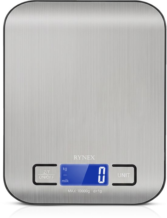 Rynex Keukenweegschaal Digitaal - Precisie Weegschaal Keuken - Tot 10kg - LCD-Scherm - Tarra functie - Inclusief batterijen