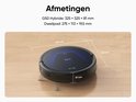 Zwarte ronde robotstofzuiger op een houten vloer, met afmetingen 325x325x81mm aangegeven.
