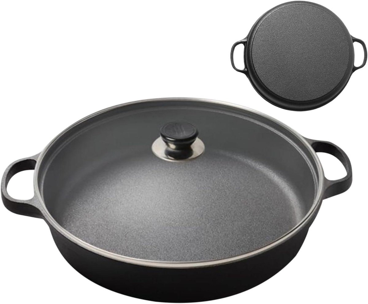 Koekenpan Antiaanbak Gietijzeren Pan Veelzijdig Koken Inductie Geschikt Inclusief Deksel Meerkleurig