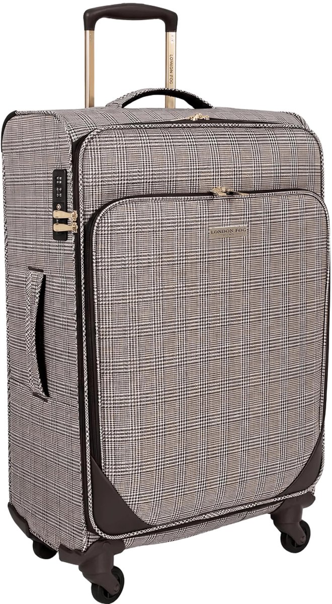 SnelShoppen - Medium Softside Bagage Koffer Met Zachte Zijkant, Roodgouden Ruitpatroon, Telescopische Handgreep, Duurzame Wielen, Reis Koffer Set Voor