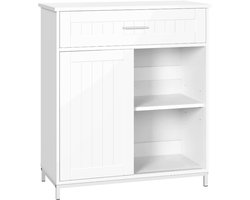 J&R Keukenkast – Witte Buffetkast – Dressoir met Lade en Schuifdeur – Opbergkast met Verstelbare Plank – 70 × 30 × 80,5 cm