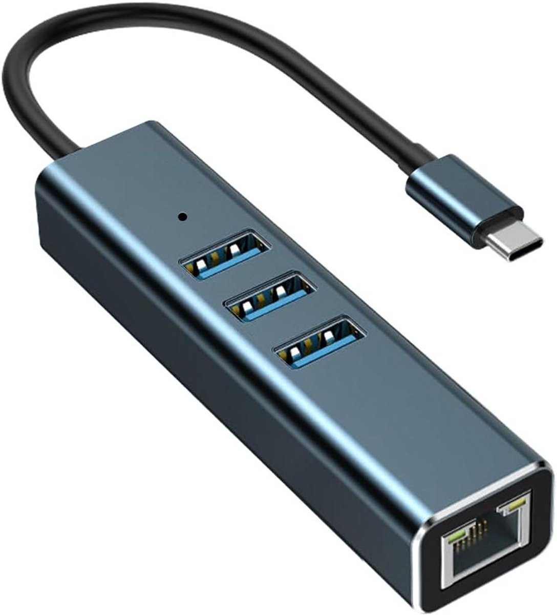 USB Ethernet Adapter - Netwerk Hub - Internet Verbinding - Gigabit Snelheid - 4 poorten - Zilver