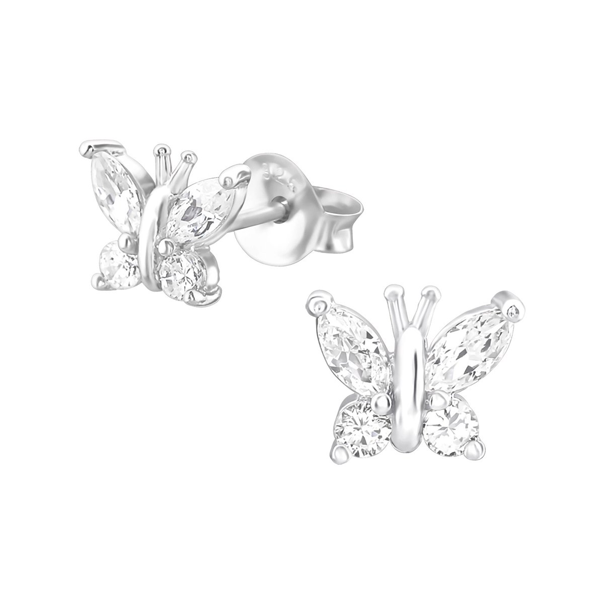 Oorbellen vlinder - meisje - zilver - zirkonia