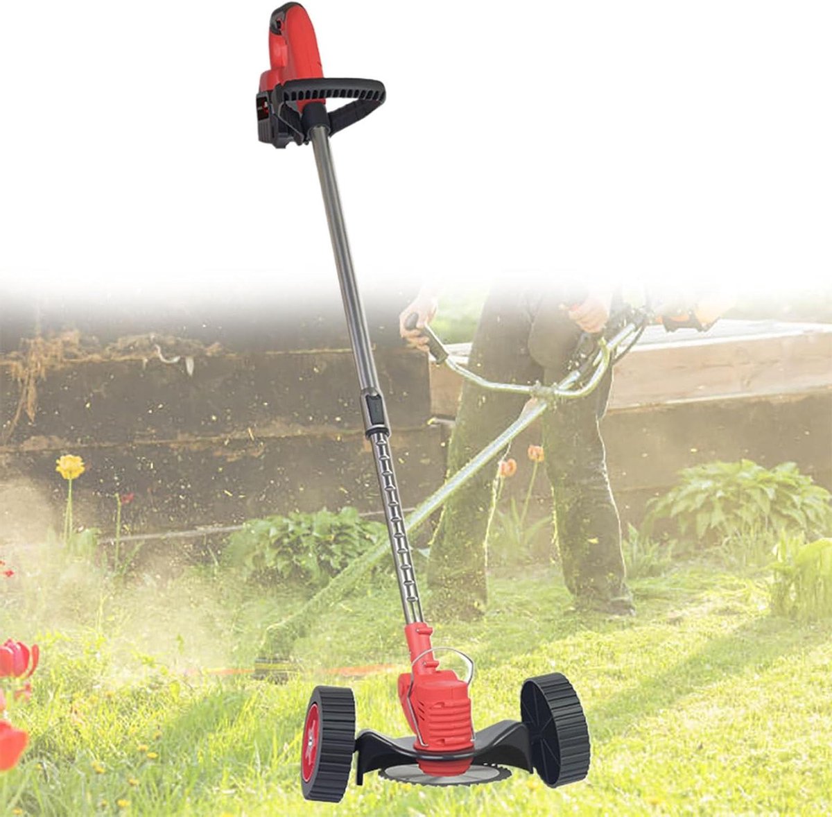 Onkruidtrimmer Op Accu - Kantenmaaier Trimmer - Gazon Onderhouden - 3 In 1 Bladen - 180 Min Looptijd - Rood