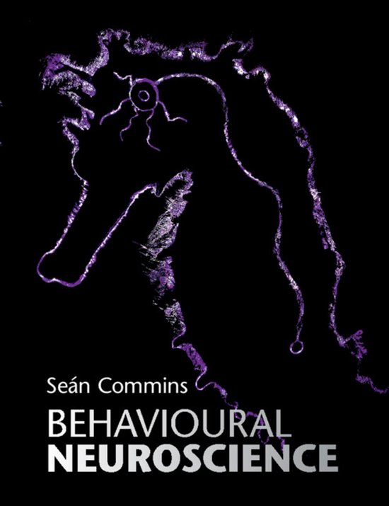 Paars gestileerde lijntekening van een menselijk profiel dat overgaat in een paardenhoofd, met de tekst "Seán Commins BEHAVIOURAL NEUROSCIENCE".