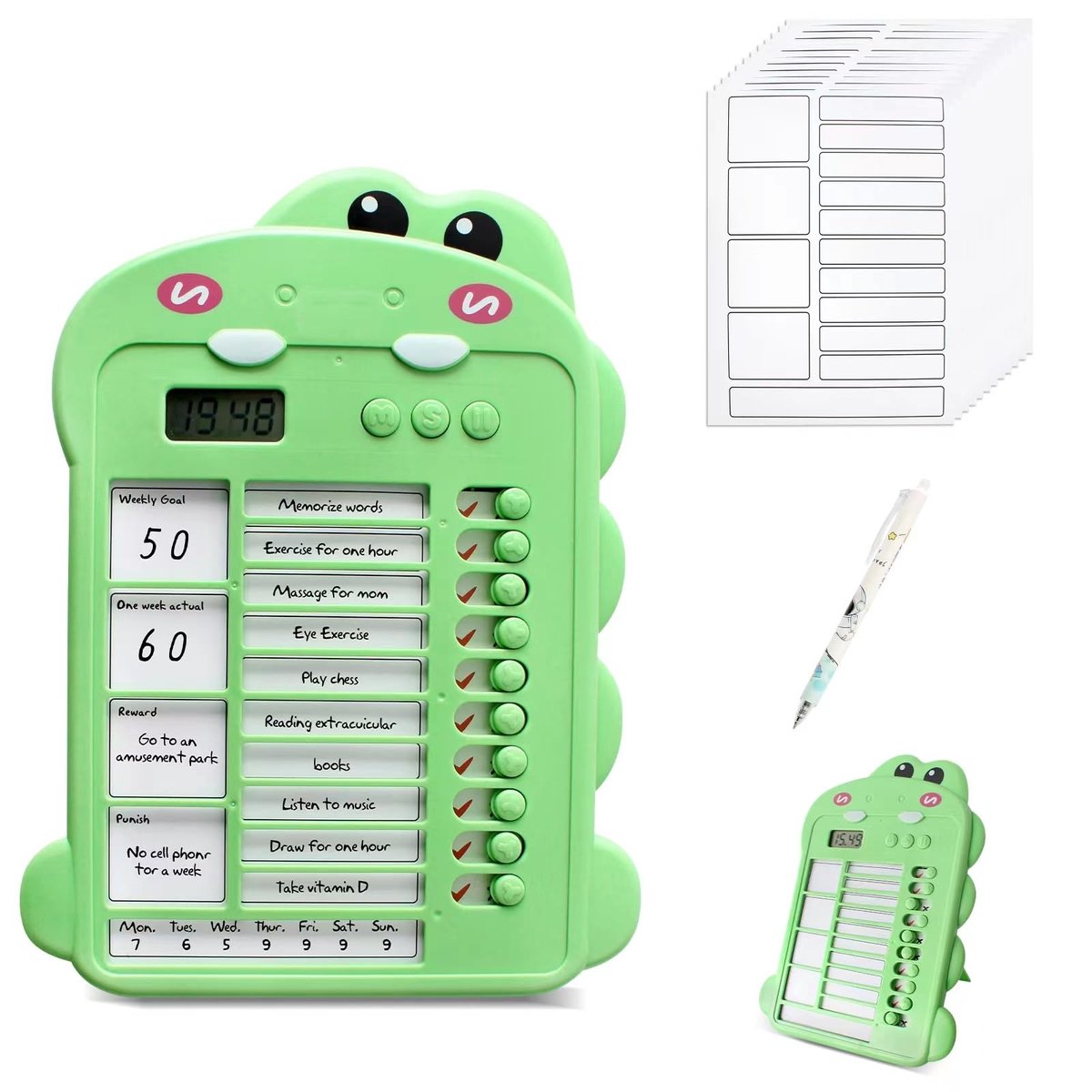 SnelShoppen - Draagbare Checklist Board met Timer, Dagelijks Schema, Chore Chart, Kids Planner met 12 Papier, Verwijderbare Pen, To Do List Board in D