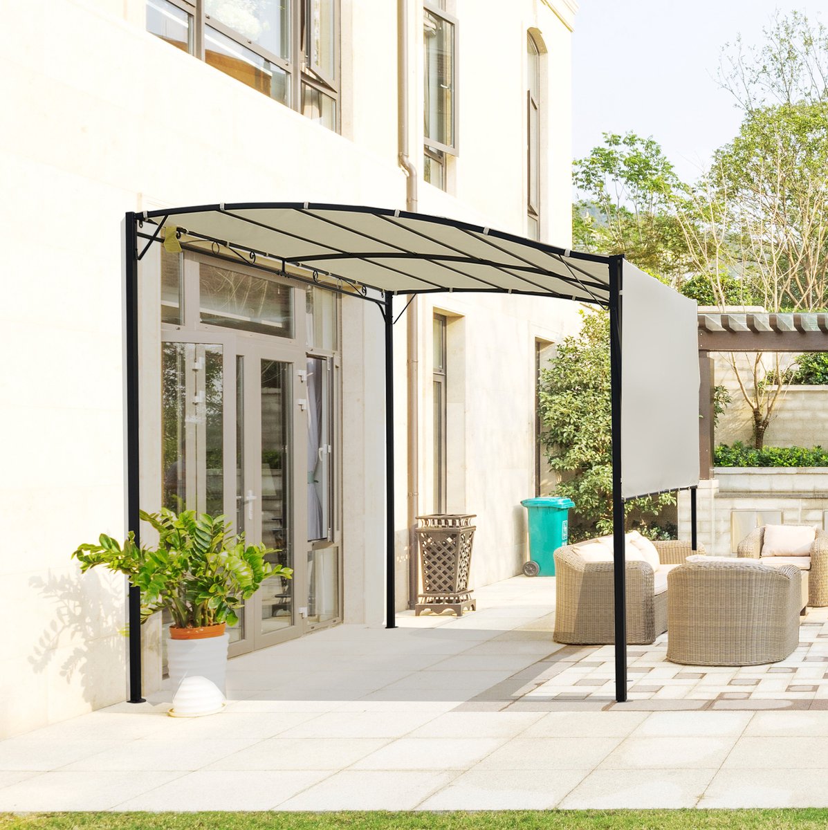 HAUSS SPOLE Overkapping – Paviljoen Met Klapdak En UV-Bescherming – 300 x 250 cm – Staal En Polyester – Cremewit En Zwart – Voor Terras