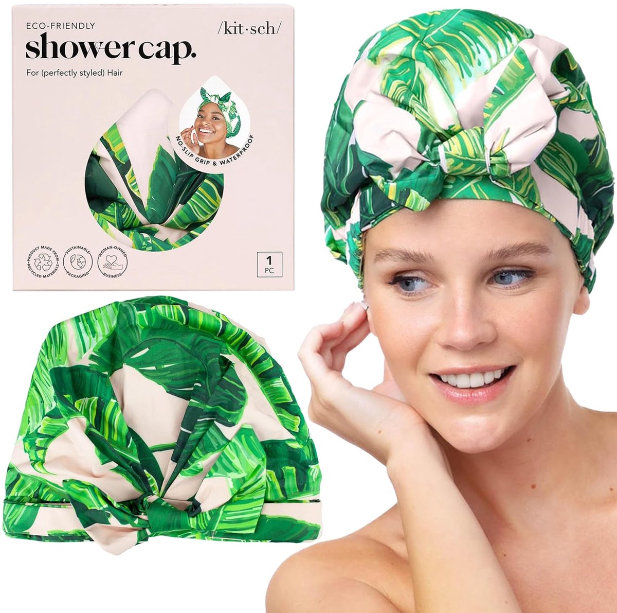 SnelShoppen - Kitsch Luxe Douchemuts voor Dames - Herbruikbare Waterdichte Douchemuts met Antislip Siliconen Grip voor Lang Haar - Één Maat Past de Me