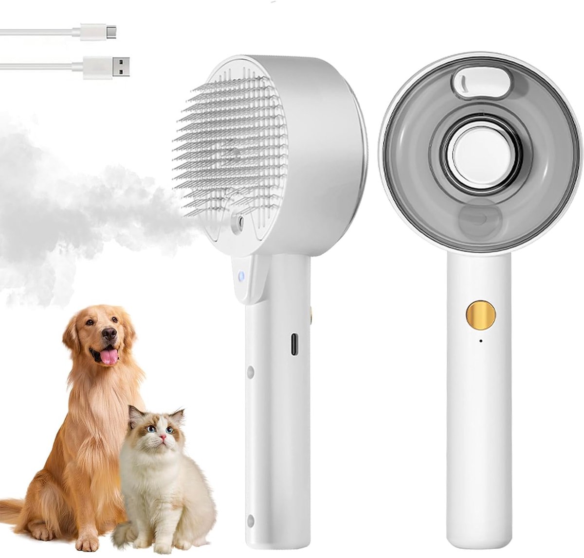 KZQ 4-in-1 stoom borstel voor katten en honden - Ontklitkam met sprayfunctie - Massage en reiniging voor lang en kort haar - Perfect voor vachtverzorging en haaruittrek - Wit
