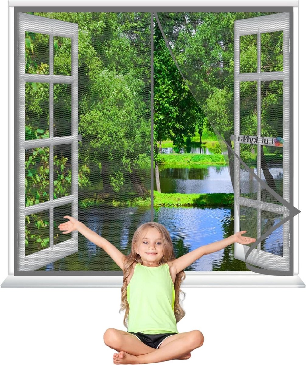 Magnetisch Raamscherm - Vliegengordijn Hor - Insecten Buiten Houden - Zelfsluitend Magneet Systeem - 85x120cm - Grijs