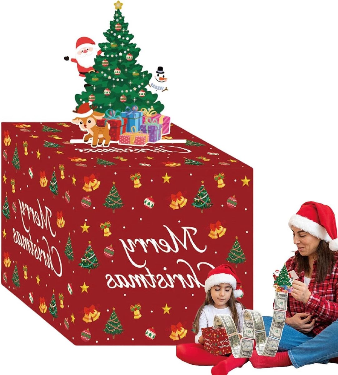Kerst Geld Doos - Spaarpot Cadeau - Geld Presenteren - Met 30 Portemonnees - 12.8 x 12.8 x 11 cm
