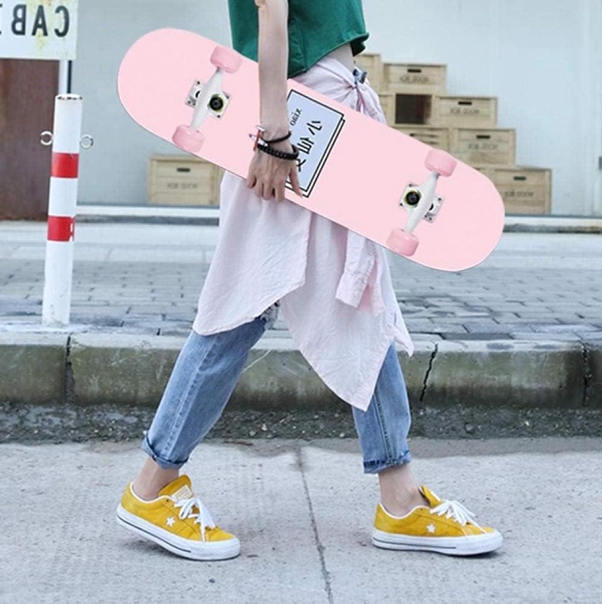 Vierwiel Skateboard Compleet Skateboard Dubbel Kickboard Beginners Leren 7 Lagen Esdoornhout 79x19cm
