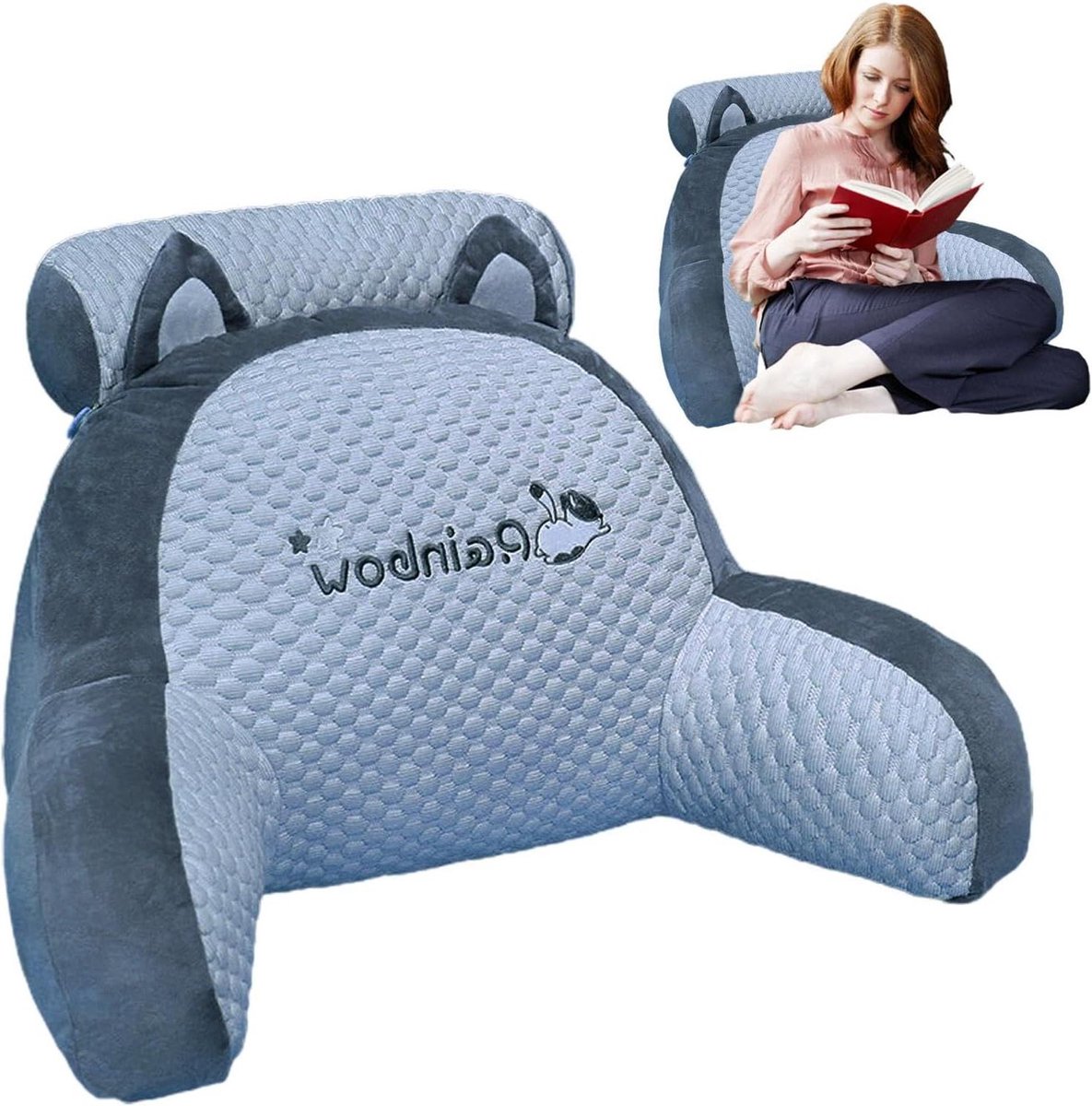 Leeskussen - Rugsteunkussen Bed - Comfortabel Zitten - Ergonomisch Ontwerp - 70x50cm - Grijs