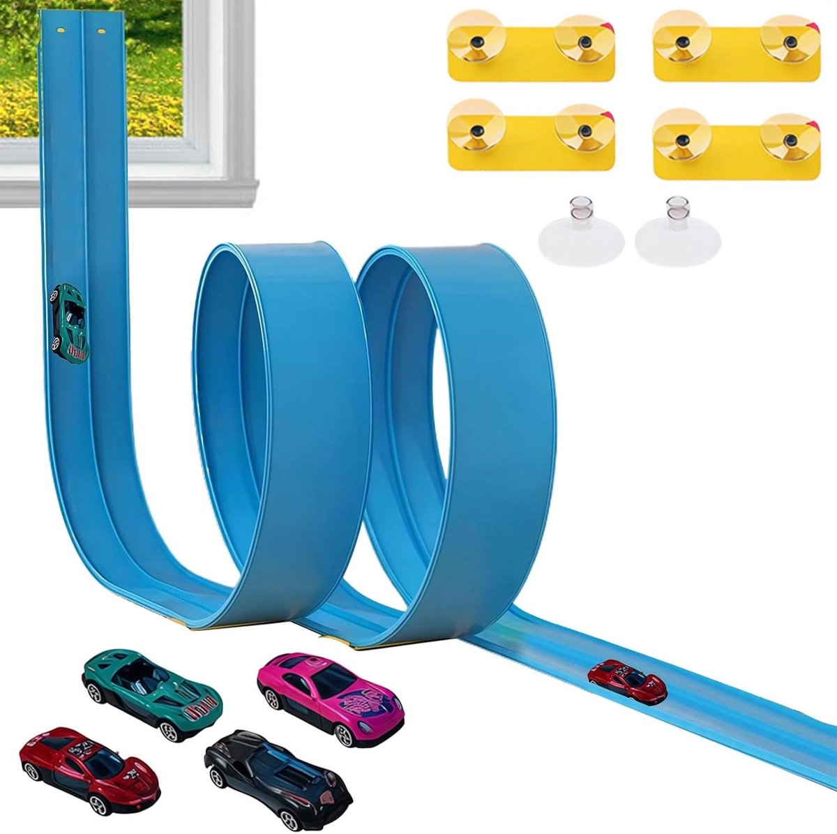 Flexibele Racebaan - Uitbreidbare Racebaan - Kinderen Spelen - Met Zuignap Stabilisatoren - 4.5 Meter - Blauw