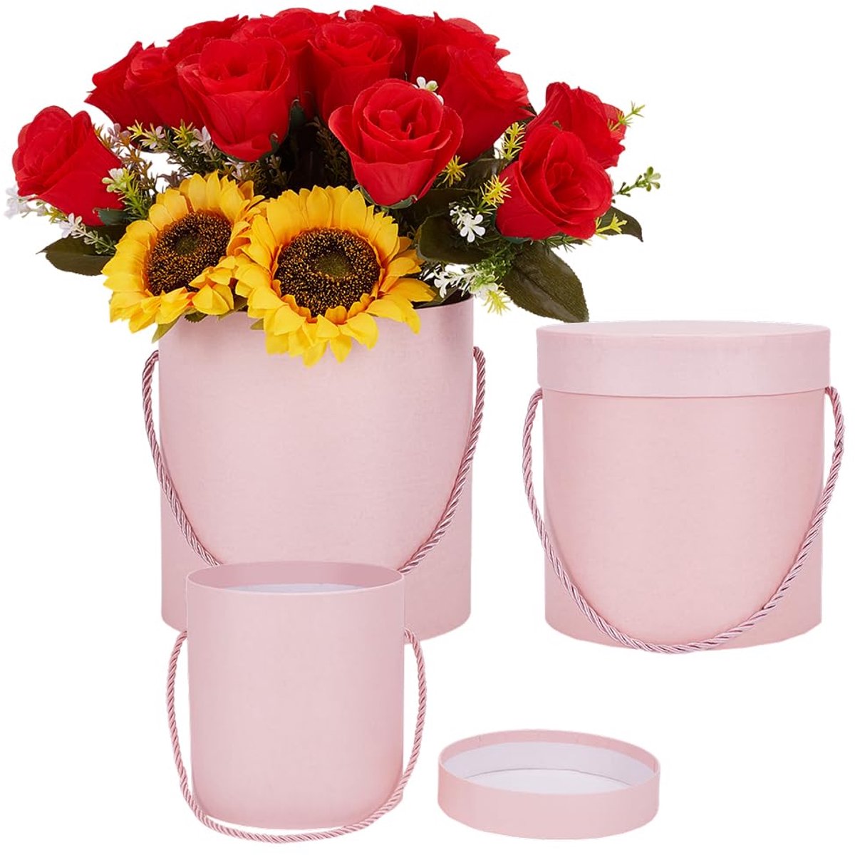 Dailygoods - 3 Stuks Roze Ronde Geschenkdozen met Deksels voor Feestelijke Gelegenheden